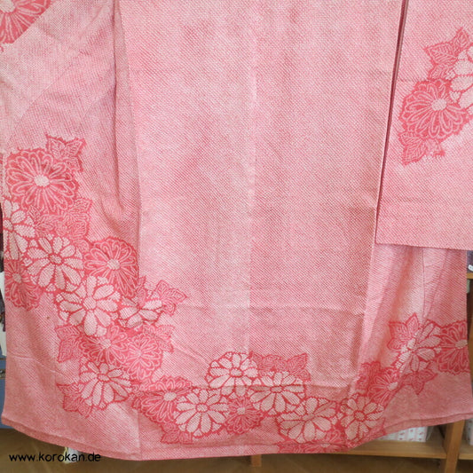rosa Full Shibori Chrysanthemen Furisode