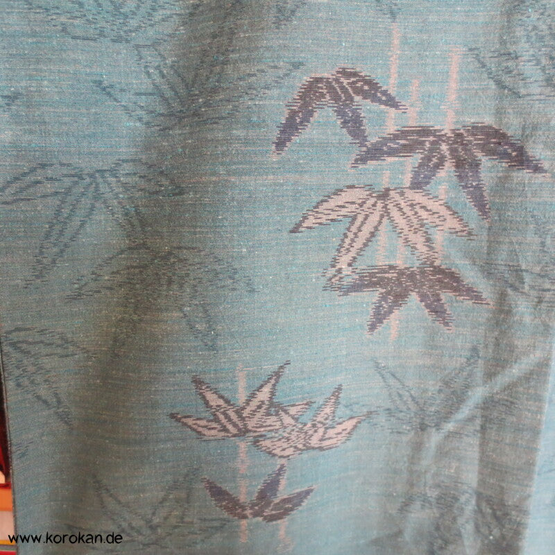 Bambus türkis petrol blau Kasuri Tsumugi Seiden Kimono
