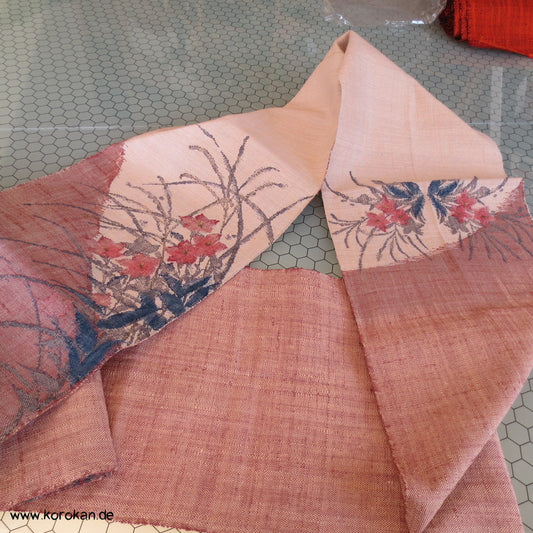 Ballonblumen Nagoya Obi, grobe handgewebte Seide