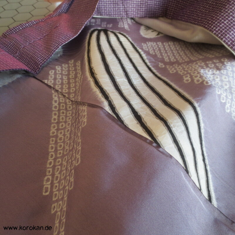Kimono Haori Ensemble, lila Kasuri Tsumugi Seide