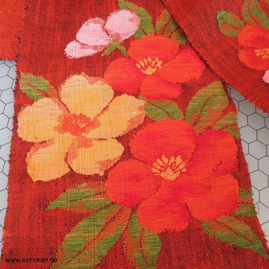 große Blüten Nagoya Obi grober handgewebter Stoff, gewaschen