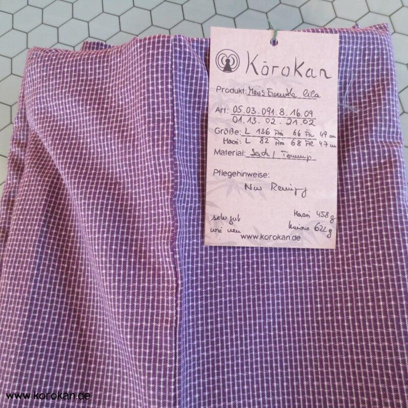 Kimono Haori Ensemble, lila Kasuri Tsumugi Seide