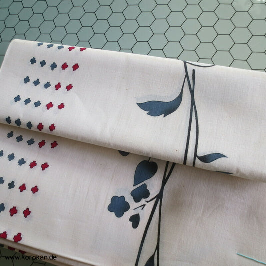 Blüten und Punktestreifen Yukata Kimono Baumwollstoff