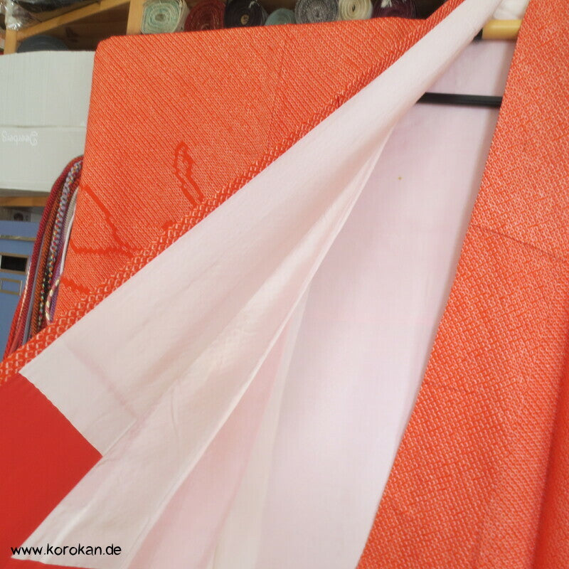 Full Shibori Furisode, Päonienstickereien, rosa auf orange
