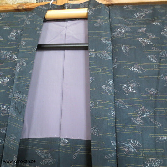 Fächer und Nebel auf petrol Haori Kimono Jacke