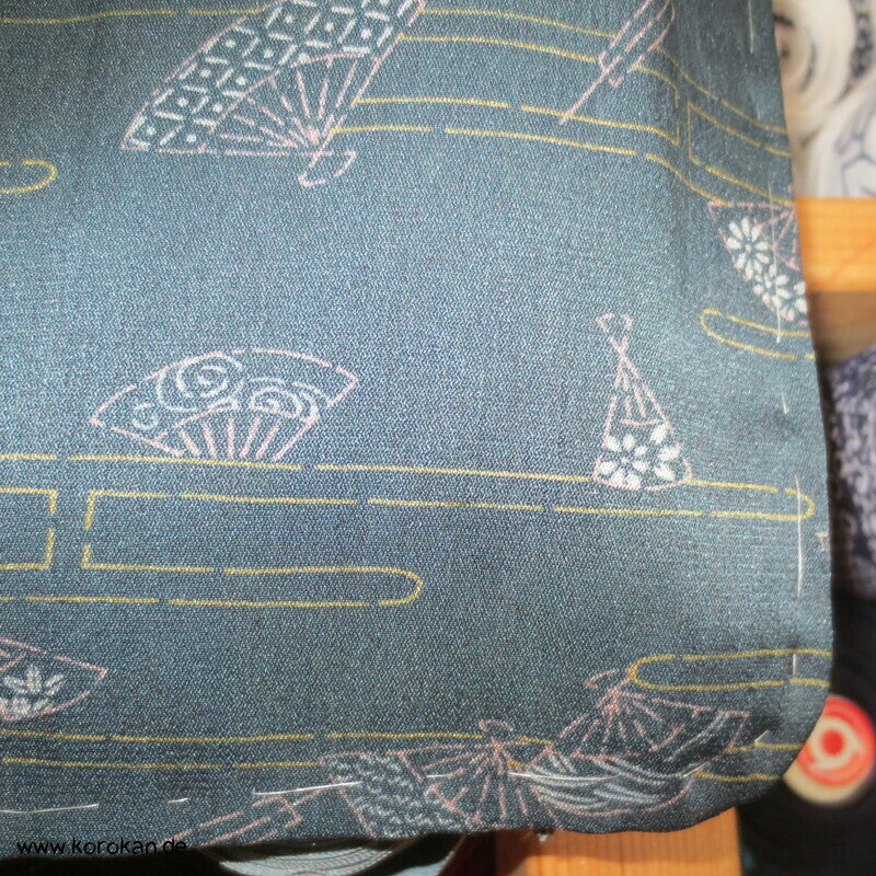Fächer und Nebel auf petrol Haori Kimono Jacke