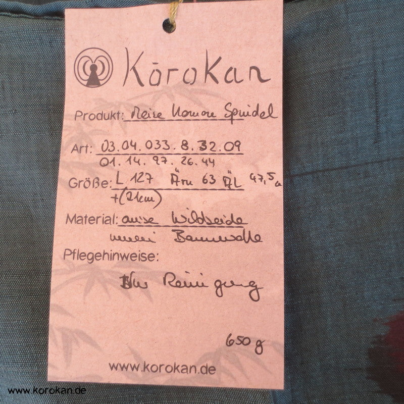 Spindeln in rot auf petrol Meisen Seiden Komon Kimono