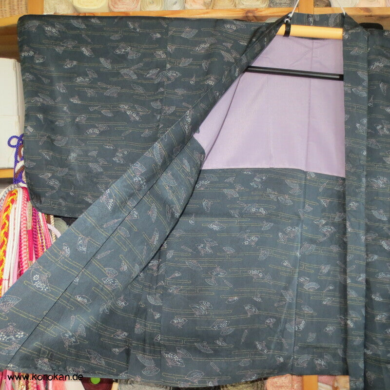 Fächer und Nebel auf petrol Haori Kimono Jacke