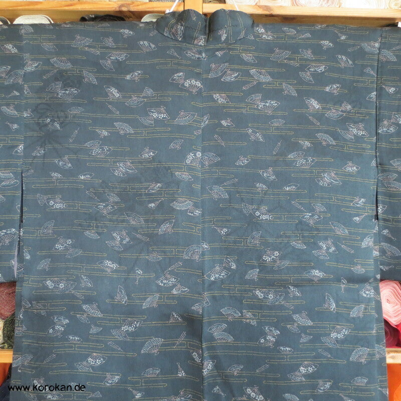 Fächer und Nebel auf petrol Haori Kimono Jacke