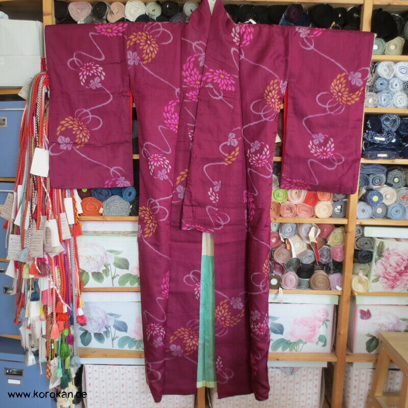 Kiku Kugeln Kett Meisen Seiden Satin Komon Kimono