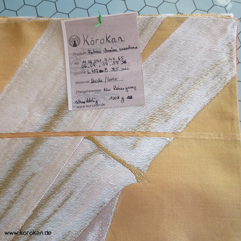 Fukuro Obi Seidenbrokat goldener Bambus auf mandarine