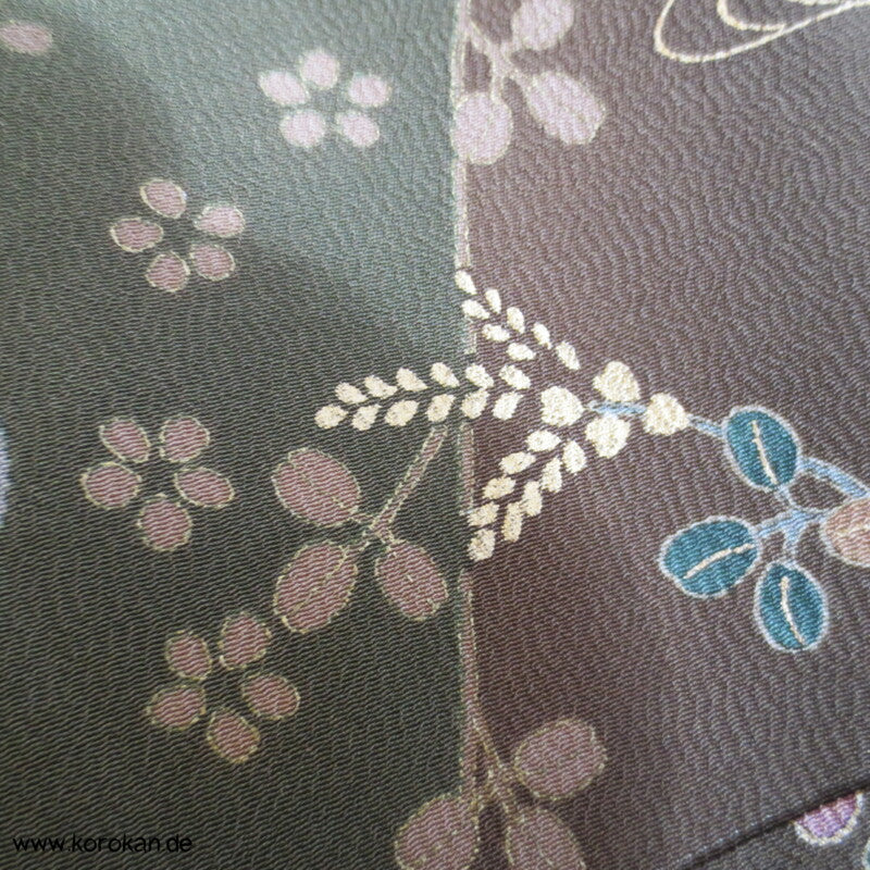 oliv gold Blumen Seidencrepe festlicher japanischer Kimono, neu