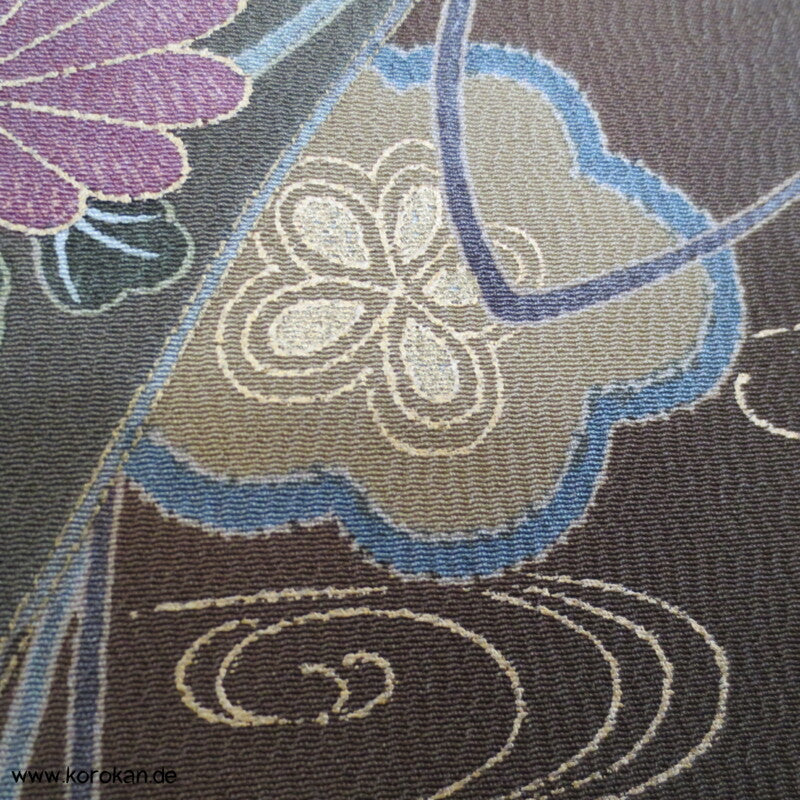 oliv gold Blumen Seidencrepe festlicher japanischer Kimono, neu