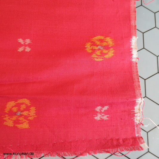 Meisen Seiden Kimono Stoff Art Deco gelbe Blüten auf hellem rot Araihari