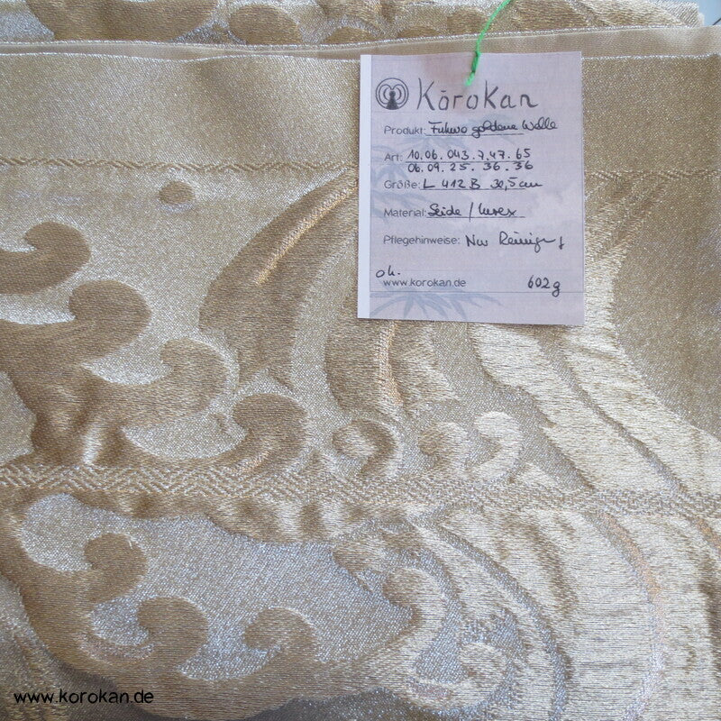 goldene Tsunami Wellen Brokat Fukuro Obi Kimonogürtel