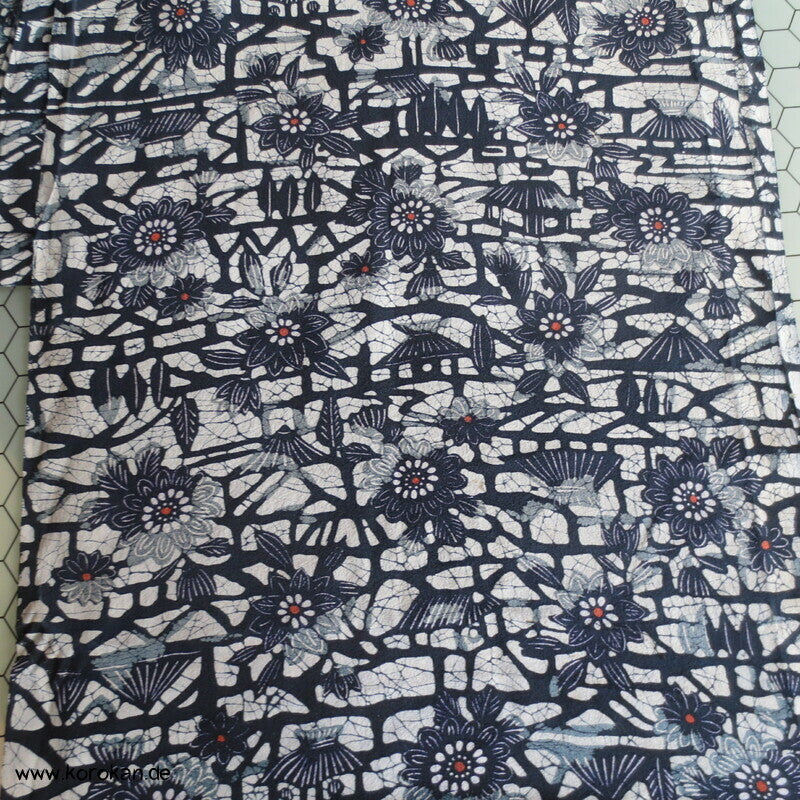 Bingata Batik Chirimen Crepe Seide, Araihari Kimono