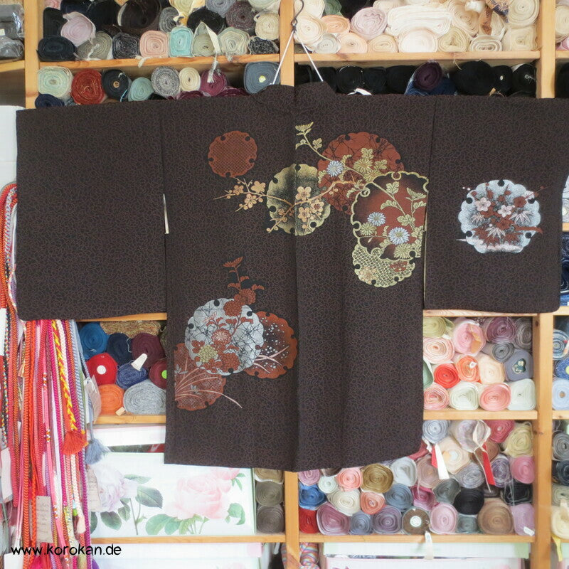 Seiden Urushi Schneeflocken Haori (Abend - ) Kimono Jacke, mit Himo