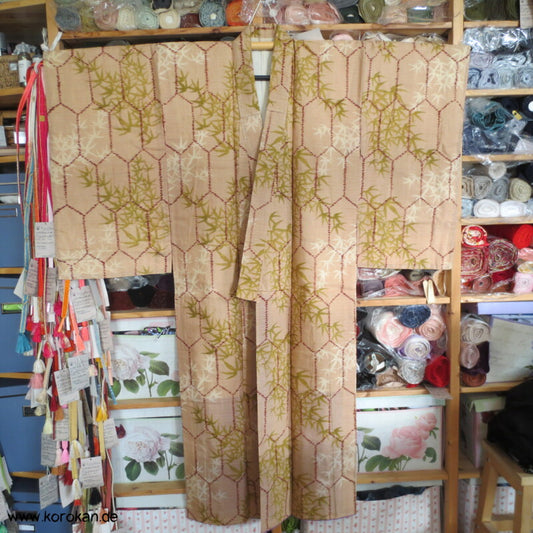 Kasuri Kikko Bambusmuster antiker Tsumugi Seiden / Hanf / Ramie  Kimono