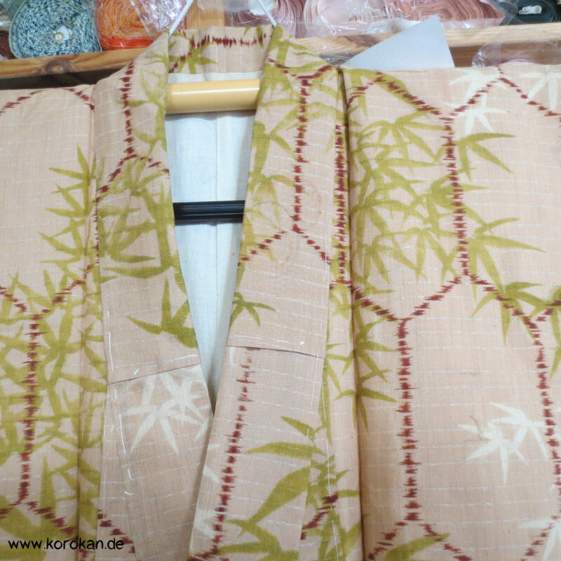 Kasuri Kikko Bambusmuster antiker Tsumugi Seiden / Hanf / Ramie Kimono