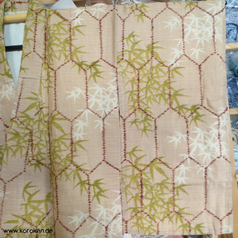 Kasuri Kikko Bambusmuster antiker Tsumugi Seiden / Hanf / Ramie Kimono