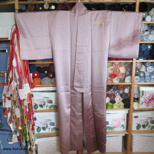 Goldwellen auf mauve Homongi Kimono Seidendamast