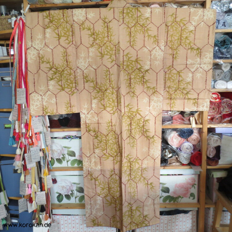 Kasuri Kikko Bambusmuster antiker Tsumugi Seiden / Hanf / Ramie Kimono