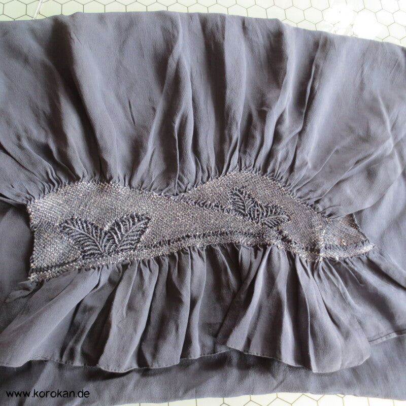 Farnwedel Shibori Heko Obi - Chirimen Seiden Crepe