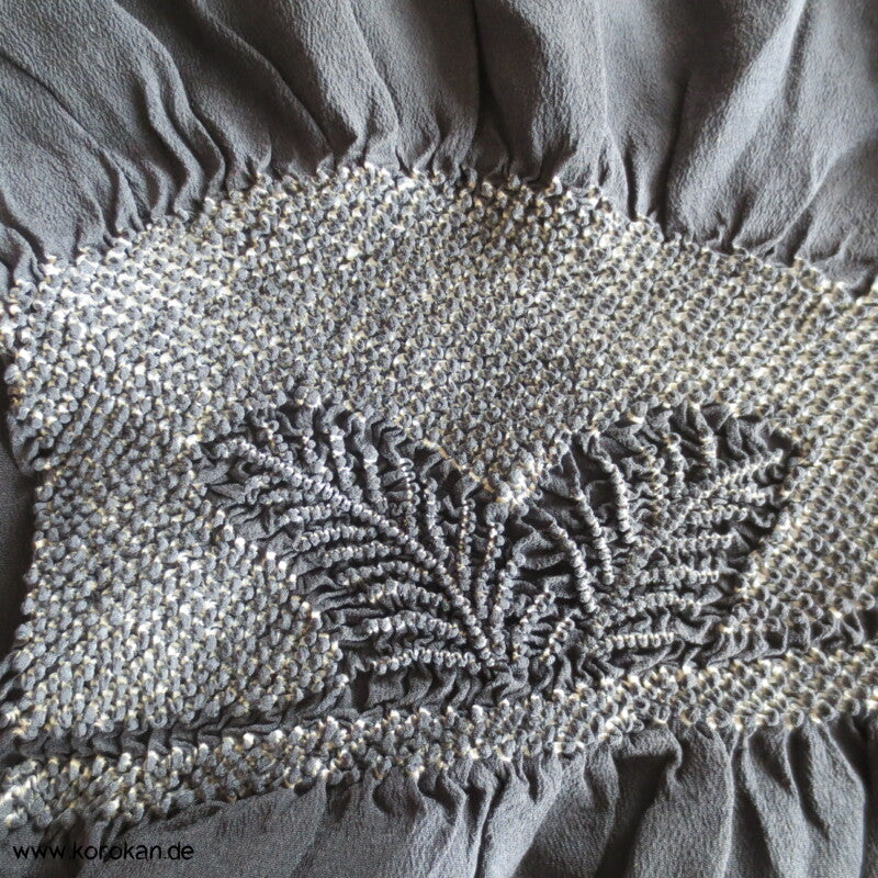 Farnwedel Shibori Heko Obi - Chirimen Seiden Crepe