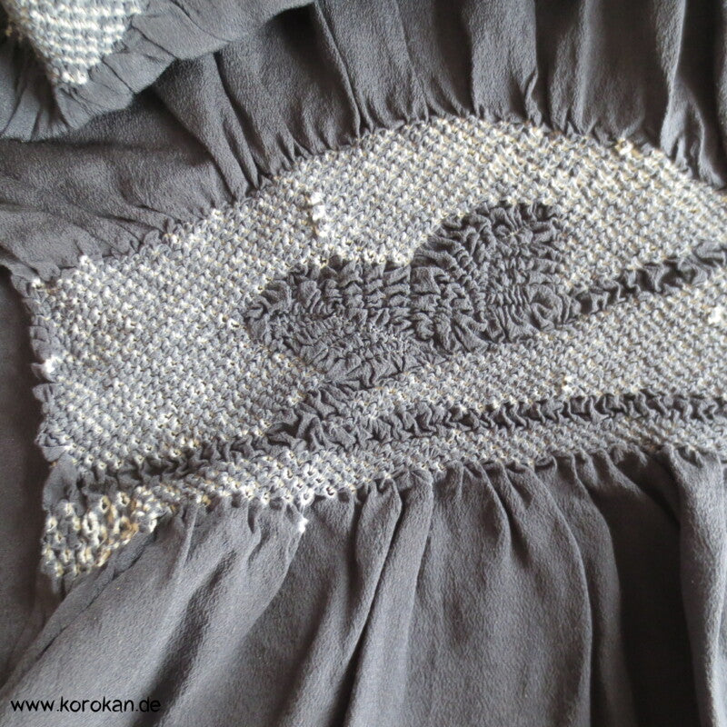 Farnwedel Shibori Heko Obi - Chirimen Seiden Crepe