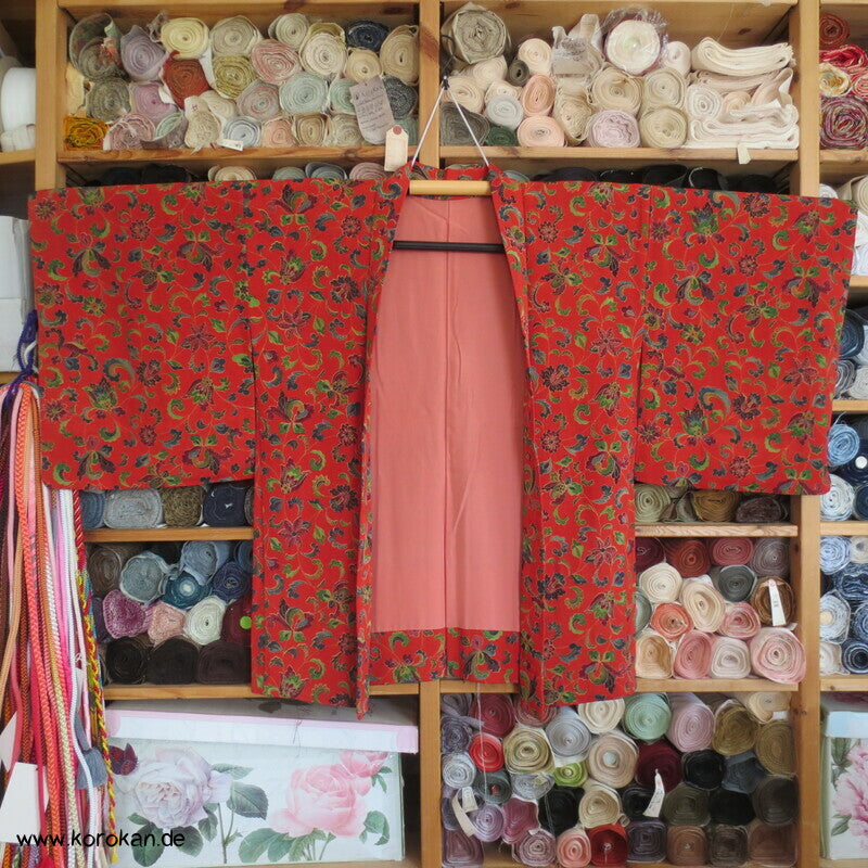 Haori Kimono Jacke Bingata Seidencrepe Blumenarabesken