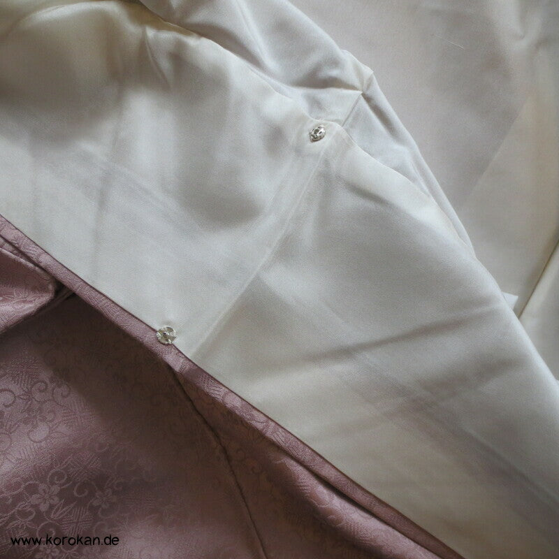 Goldwellen auf mauve Homongi Kimono Seidendamast