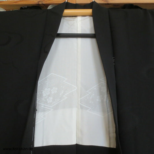 gewebte Wolken, schwarze Seidendamast Haori Kimono Jacke, groß