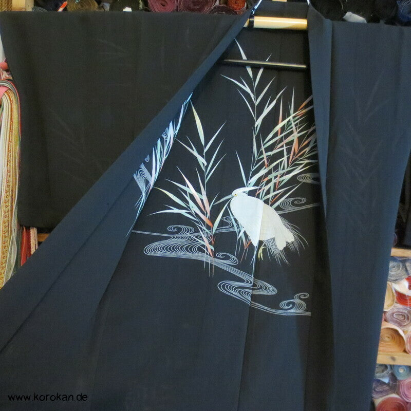 bestickte Kuhreiher und Eisvogel Seiden Sha Gewebe Haori Kimono Jacke
