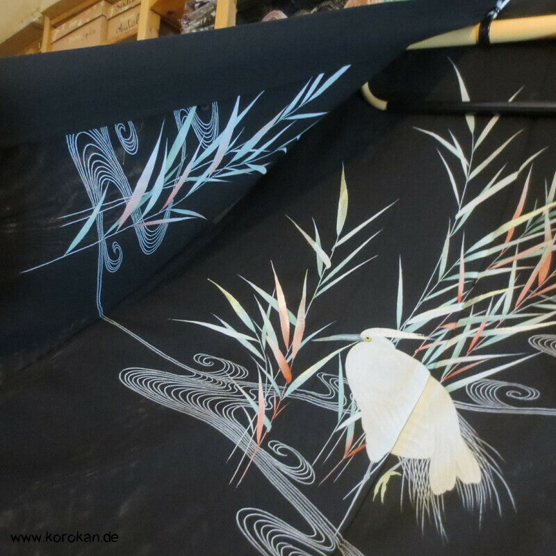 bestickte Kuhreiher und Eisvogel Seiden Sha Gewebe Haori Kimono Jacke
