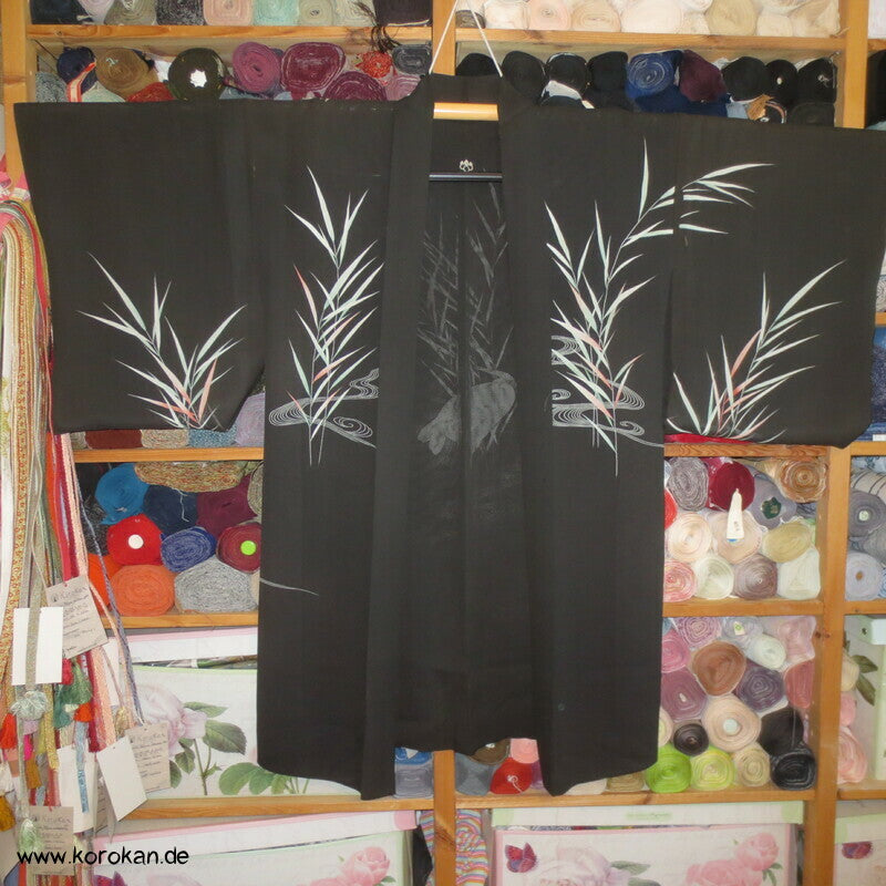 bestickte Kuhreiher und Eisvogel Seiden Sha Gewebe Haori Kimono Jacke