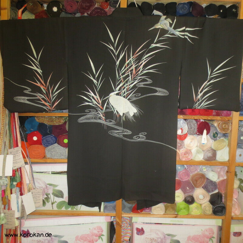 bestickte Kuhreiher und Eisvogel Seiden Sha Gewebe Haori Kimono Jacke
