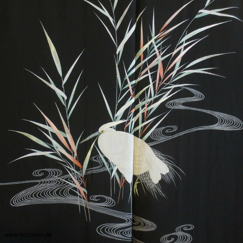 bestickte Kuhreiher und Eisvogel Seiden Sha Gewebe Haori Kimono Jacke