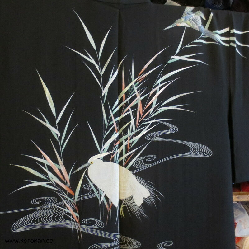 bestickte Kuhreiher und Eisvogel Seiden Sha Gewebe Haori Kimono Jacke