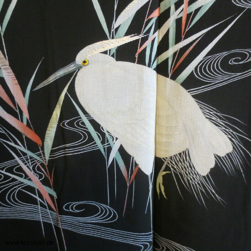 bestickte Kuhreiher und Eisvogel Seiden Sha Gewebe Haori Kimono Jacke