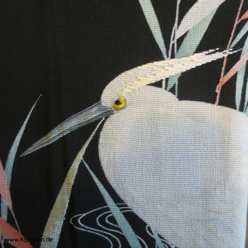 bestickte Kuhreiher und Eisvogel Seiden Sha Gewebe Haori Kimono Jacke