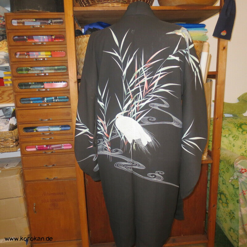 bestickte Kuhreiher und Eisvogel Seiden Sha Gewebe Haori Kimono Jacke