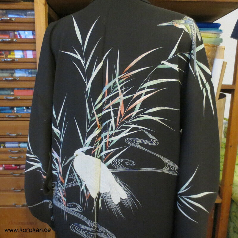 bestickte Kuhreiher und Eisvogel Seiden Sha Gewebe Haori Kimono Jacke