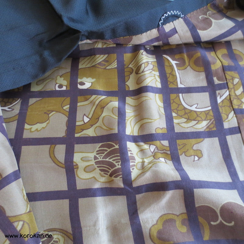 schwarzem Seiden Crepe Michiyuki Jacke - Drachenfutter