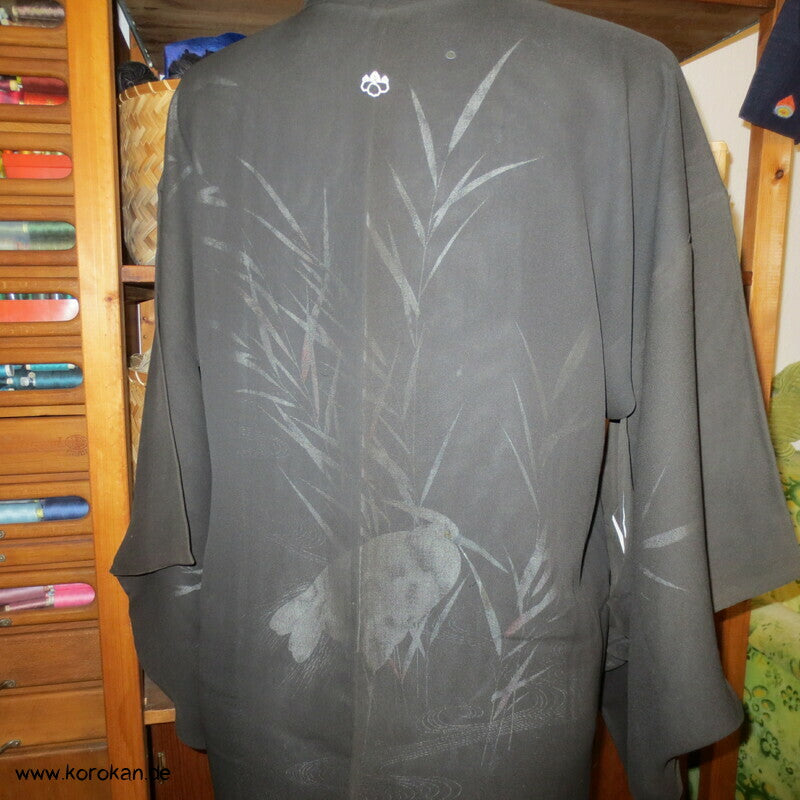 bestickte Kuhreiher und Eisvogel Seiden Sha Gewebe Haori Kimono Jacke