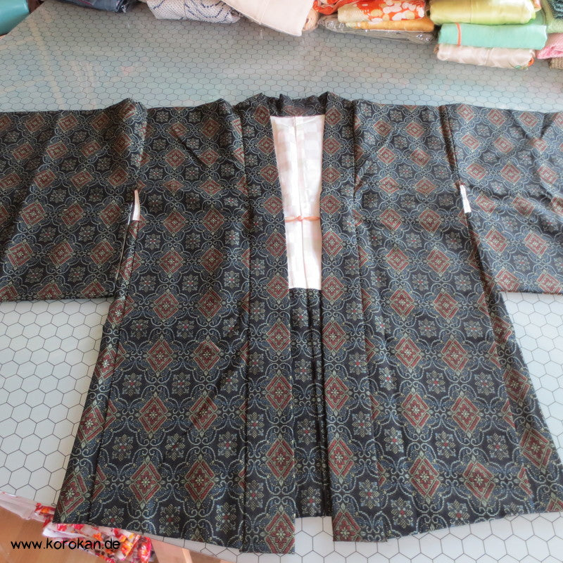 Wolljacquard Haori Kimono Jacke - mit Korallen Himo