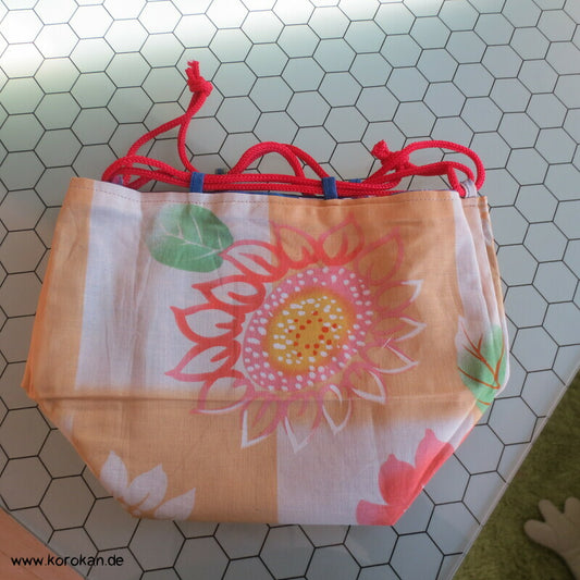 Kinchaku Zugbeutel - Tasche Baumwolle für Yukata Kimono Sonnenblume
