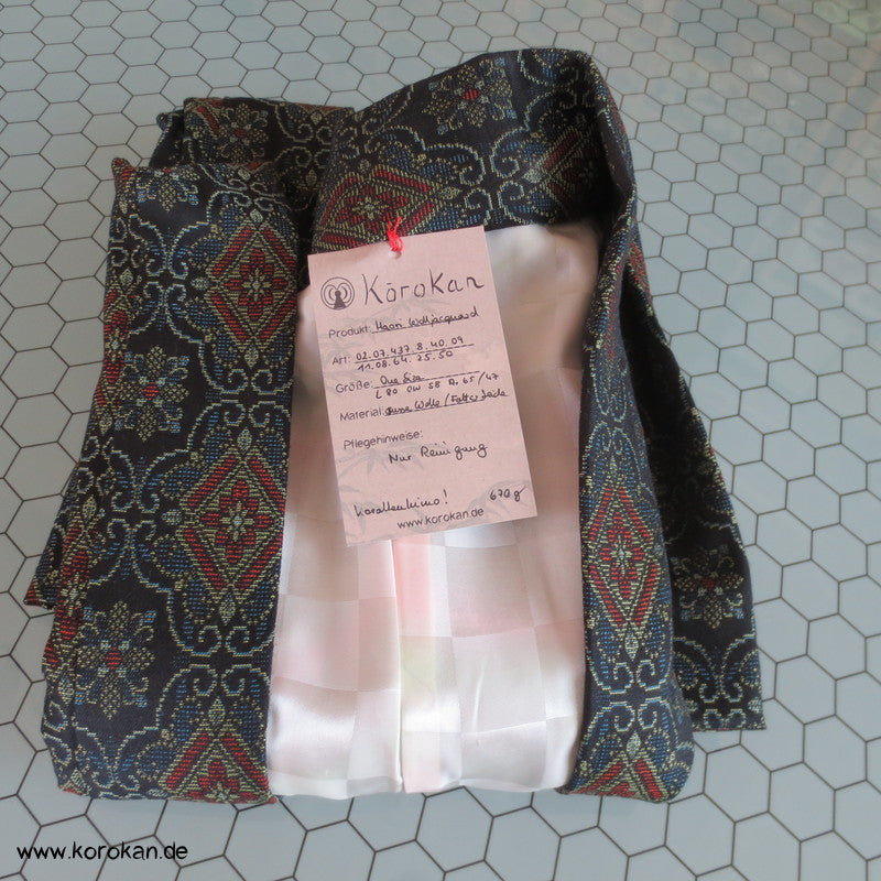 Wolljacquard Haori Kimono Jacke - mit Korallen Himo