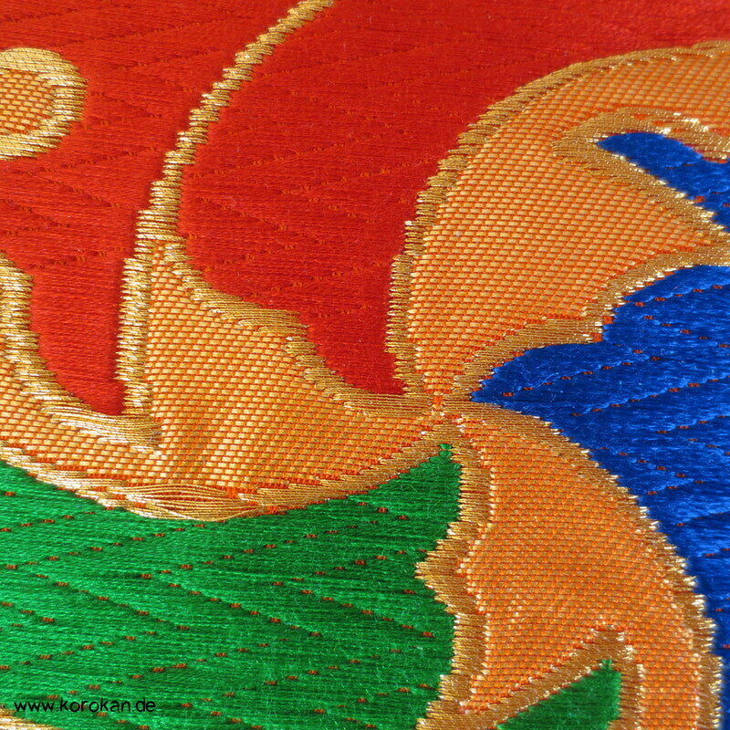 Tomoeartige Kringel knallbunter Fukuro Obi Seidenbrokat