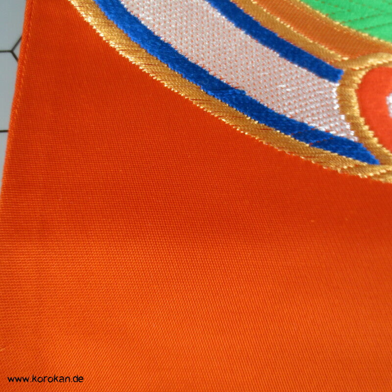 Tomoeartige Kringel knallbunter Fukuro Obi Seidenbrokat