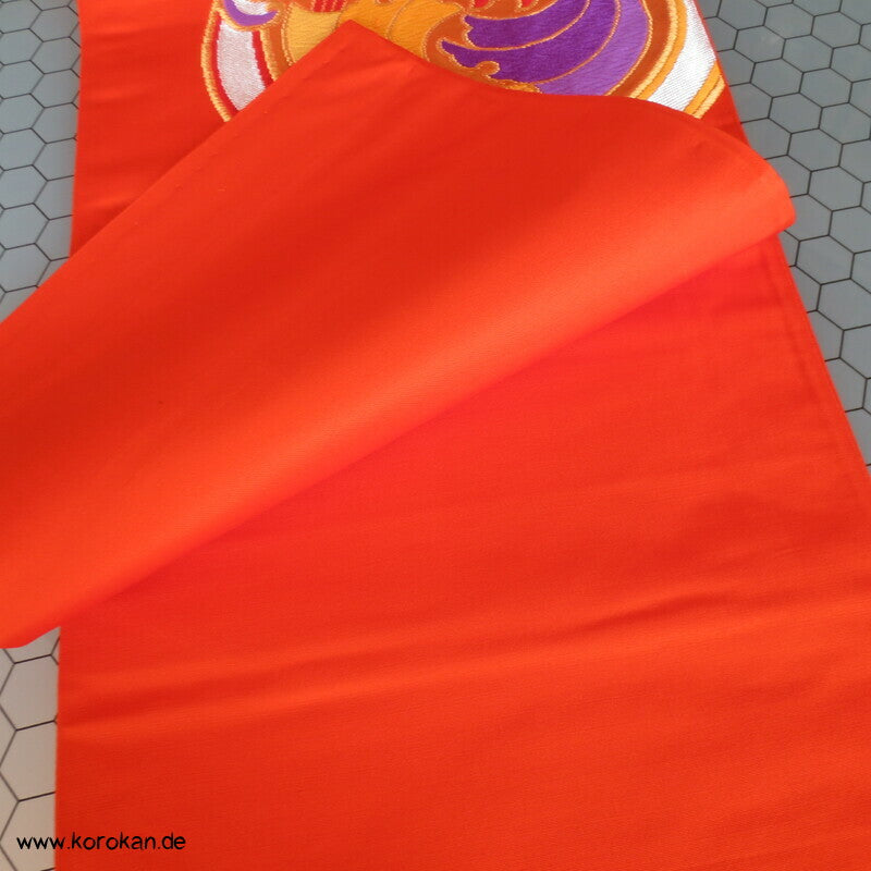 Tomoeartige Kringel knallbunter Fukuro Obi Seidenbrokat